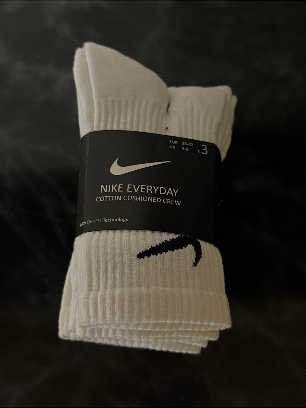 Nike White Crew Athletic Socks with Black Swoosh - 3 Pack
